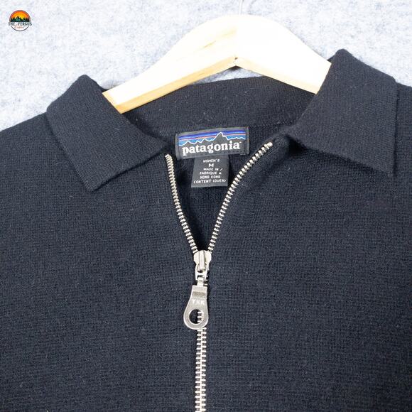 Patagonia Full-Zip Sweater Black Long Sleeve Pockets Knit Women's Size Medium - Picture 4 of 9